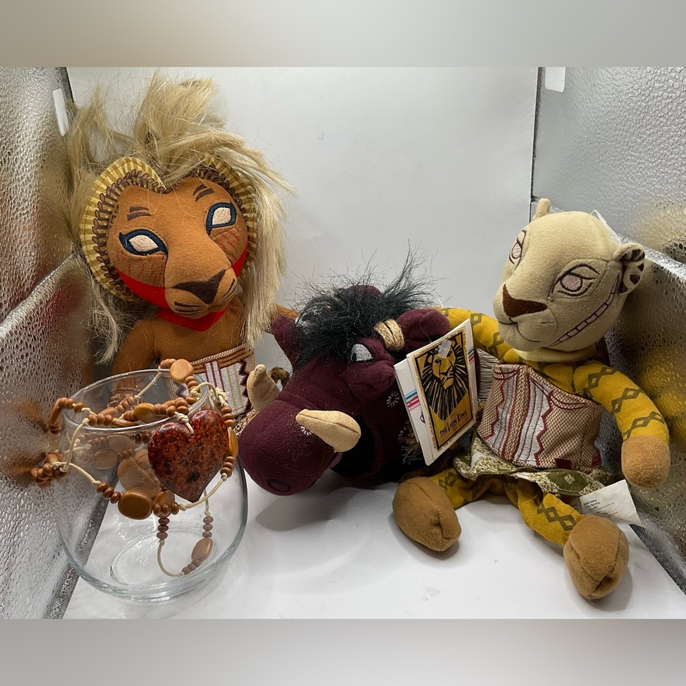 Broadway Musical Disney Lion King: Nala, Pumba, & Simba, and long heart necklace
